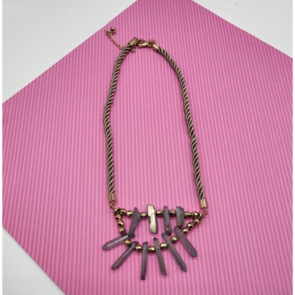 Chico's Enya Short Geo Bib Necklace Gold Tone Gems - Picture 4 of 9